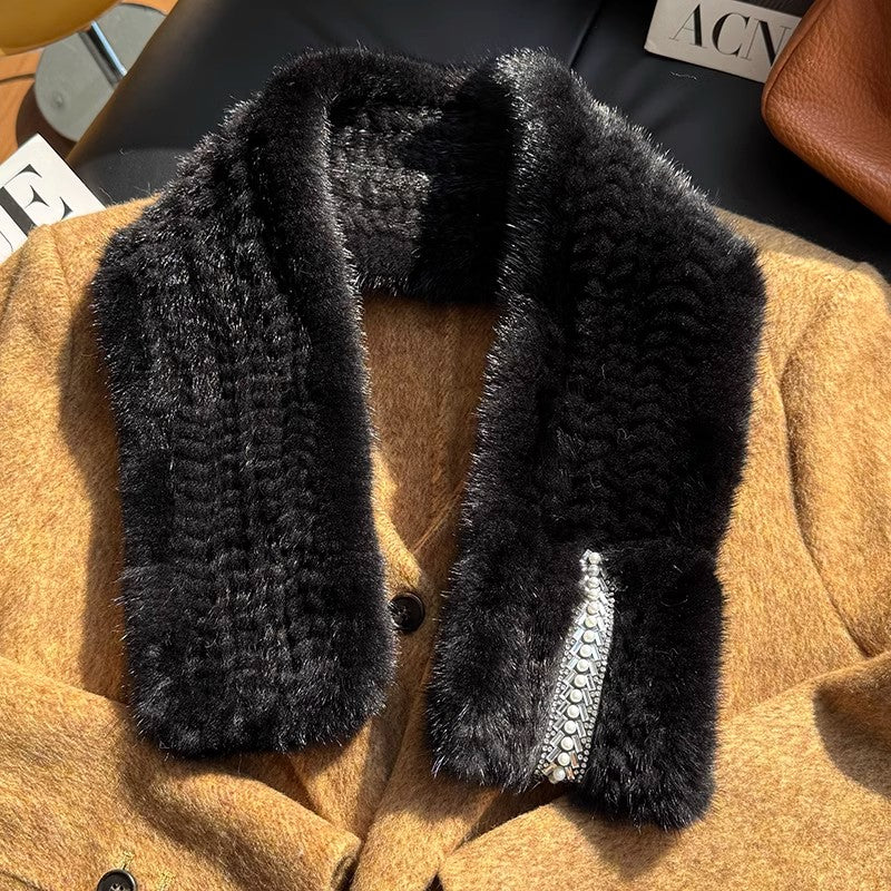 Autumn and winter warm double-sided woven rhinestone mink fur versatile temperament scarf