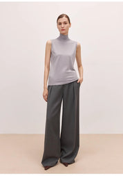 Triacetate mixed tencel high collar knitted sleeveless vest