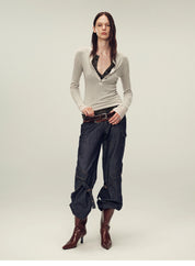 Ultrafine water-soluble wool blended versatile V-neck cardigan long-sleeved knitted top "Warm Brown Quiet Autumn"