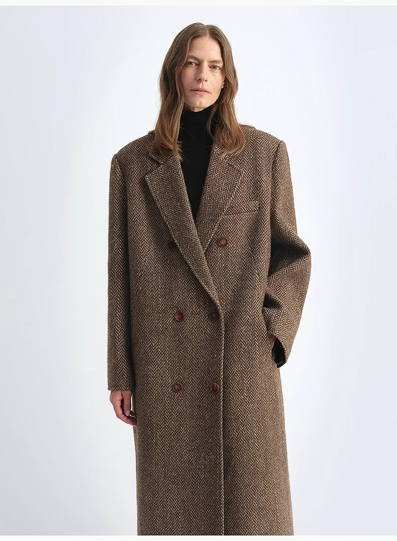 "Desert City" Italian imported wool blended herringbone pattern woolen coat for women autumn and winter