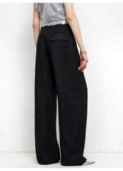 "Relaxed Old Money" Acetate Linen Old Money-Inspired Draped Mid-Waist Single-Pleat Straight-Leg Wide-Leg Casual Pants