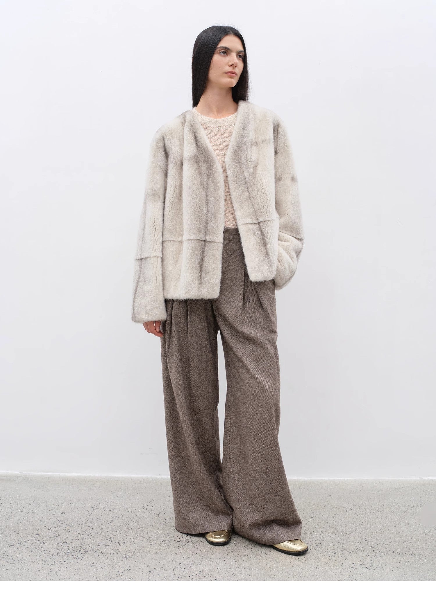 "City Stroll" casual and relaxed wool-blend double-pleated straight draped wide-leg casual trousers for autumn