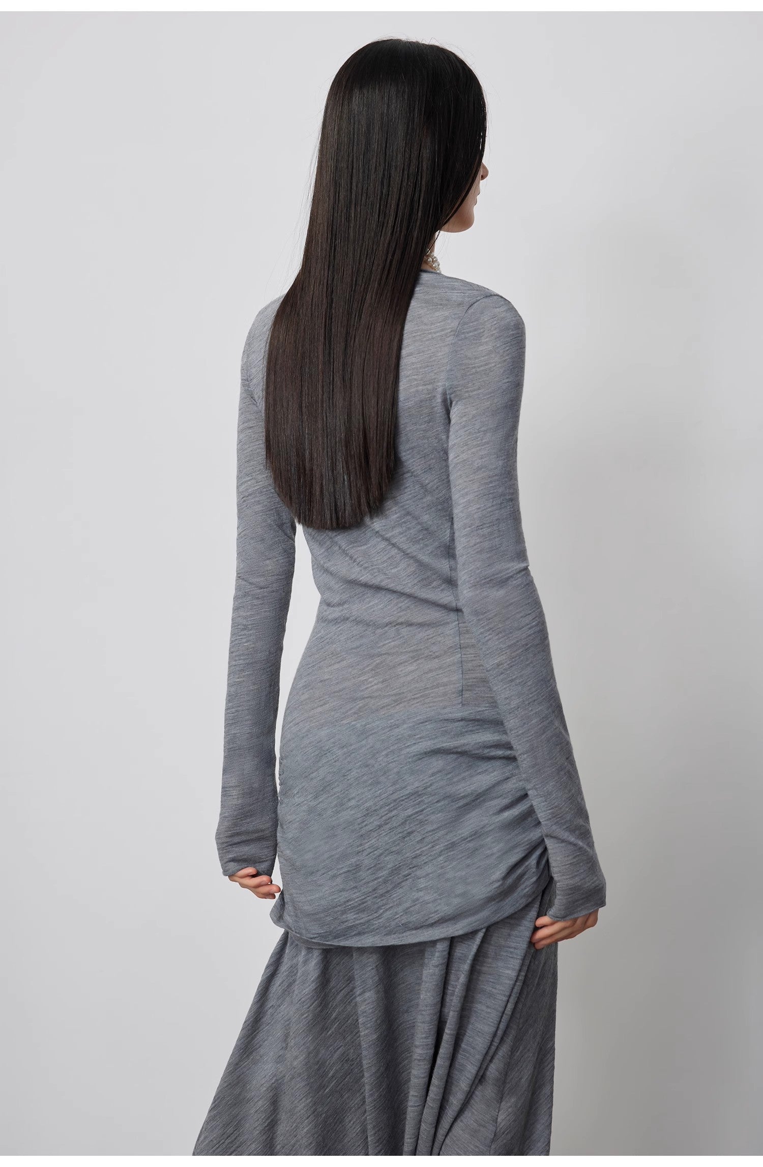 "Dreamy Ball" Lightweight and Breathable 100% Wool / U-neck Irregular Hem Long Dress for Women