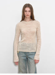 "Lazy Day Essential" Textured Mohair Blend Round Neck Stretch Knit Base Layer for Fall/Winter Women