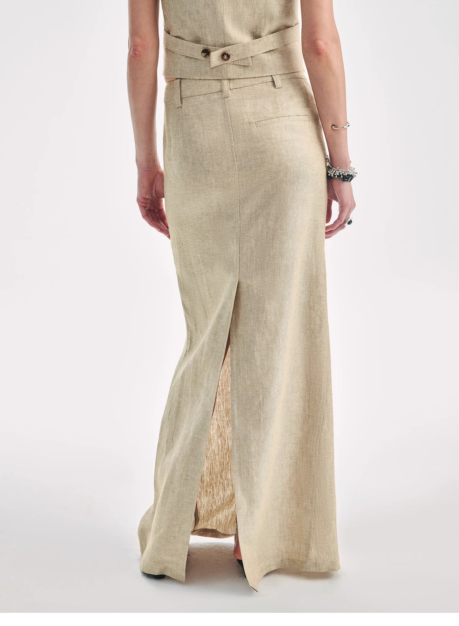 Retro Linen V-neck Halter Vest and Fishtail Hip Skirt Set"Old Money Weekly"