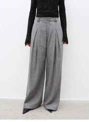 "City Stroll" casual and relaxed wool-blend double-pleated straight draped wide-leg casual trousers for autumn