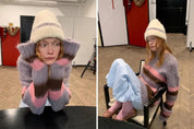 Ambiance Bowler Hat Mohair Wool Blend Vintage Colorblock Knit Hat Scarf Set