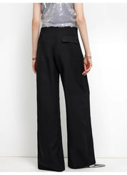 "Relaxed Old Money" Acetate Linen Old Money-Inspired Draped Mid-Waist Single-Pleat Straight-Leg Wide-Leg Casual Pants