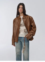 "Fashionable Luke" imported waxed sheepskin leather retro work jacket coat for women