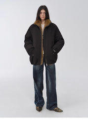 "Warm Dialogue" Two-tone fox fur collar detachable 90 goose down jacket mid-length down parka