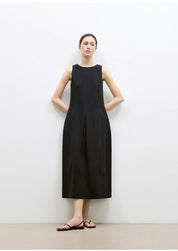 "Deyanuo" hemp three-dimensional hourglass sleeveless round neck loose slim dress for women