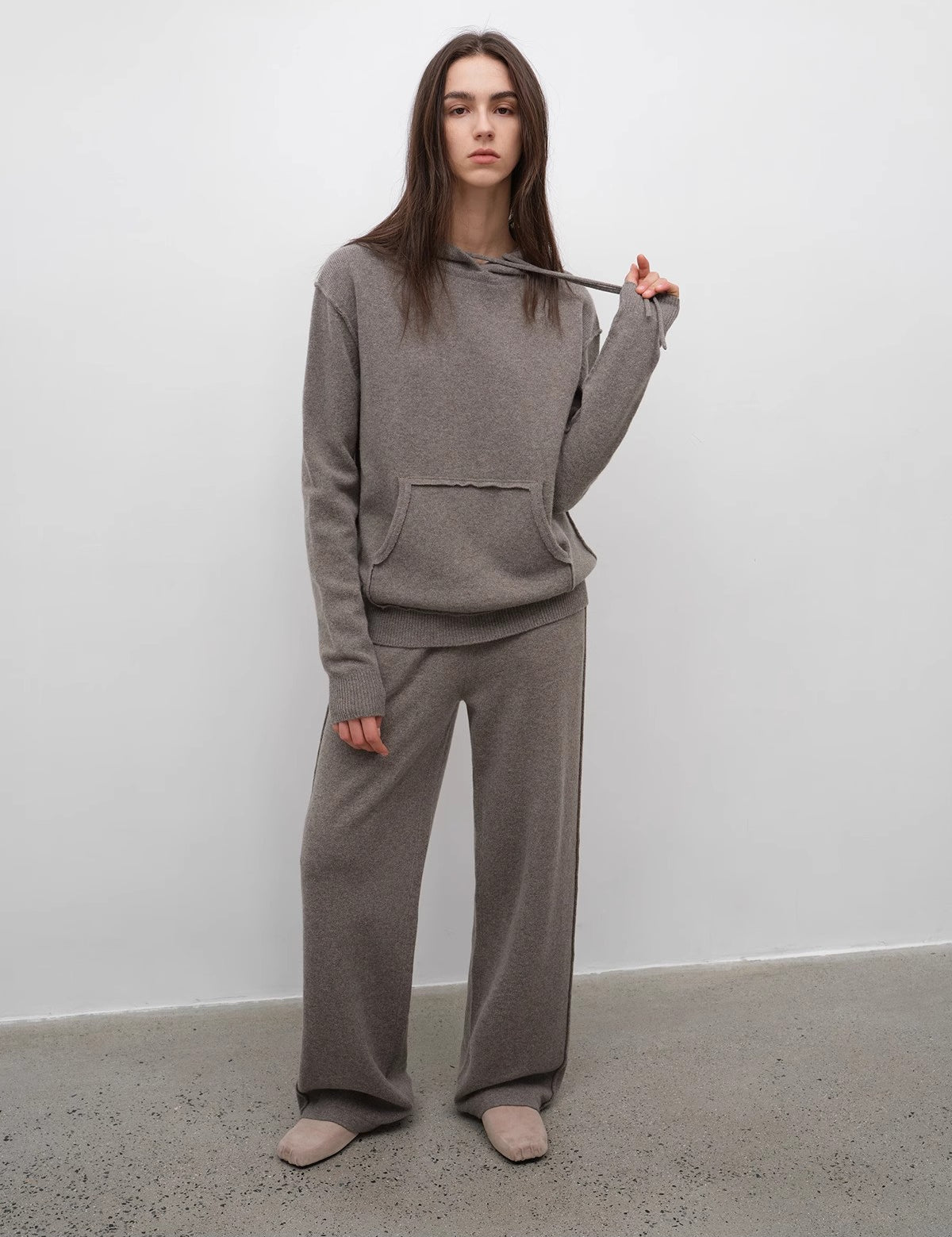 "Relaxed Encounter" Stylish Casual Sports Wool Knit Hoodie and Straight-Leg Leisure Pants Set