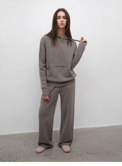 "Relaxed Encounter" Stylish Casual Sports Wool Knit Hoodie and Straight-Leg Leisure Pants Set