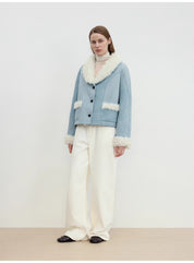 "Pure Era" imported high-quality lamb contrast color fruit collar short wool fur coat