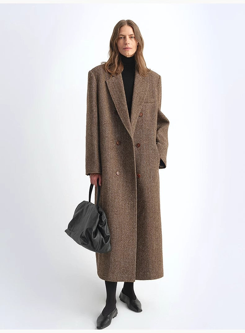 "Desert City" Italian imported wool blended herringbone pattern woolen coat for women autumn and winter