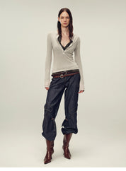 Ultrafine water-soluble wool blended versatile V-neck cardigan long-sleeved knitted top "Warm Brown Quiet Autumn"