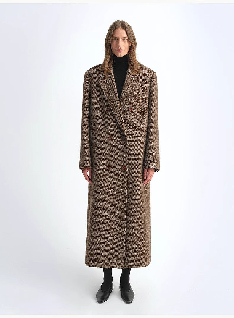 "Desert City" Italian imported wool blended herringbone pattern woolen coat for women autumn and winter