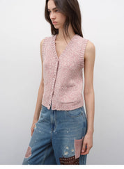 "Stacking Rehearsal" Fashionable vintage style layering artifact wool blend dotted V-neck knitted vest for autumn