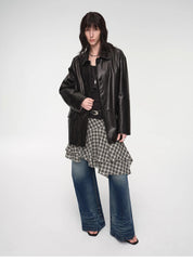 Goatskin simple and versatile retro suit-style leather windbreaker jacket "Fashionable Kosi"