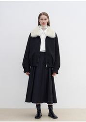 "Mariette" detachable Tuscan fur collar down jacket lining short parka