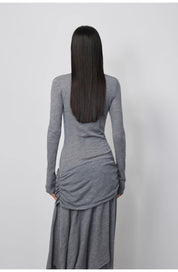 "Dreamy Ball" Lightweight and Breathable 100% Wool / U-neck Irregular Hem Long Dress for Women