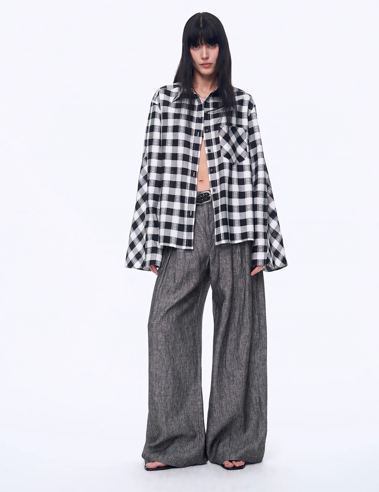Tencel acetate jacquard check dropped shoulder shirt"Style Diary"