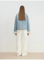 "Pure Era" imported high-quality lamb contrast color fruit collar short wool fur coat