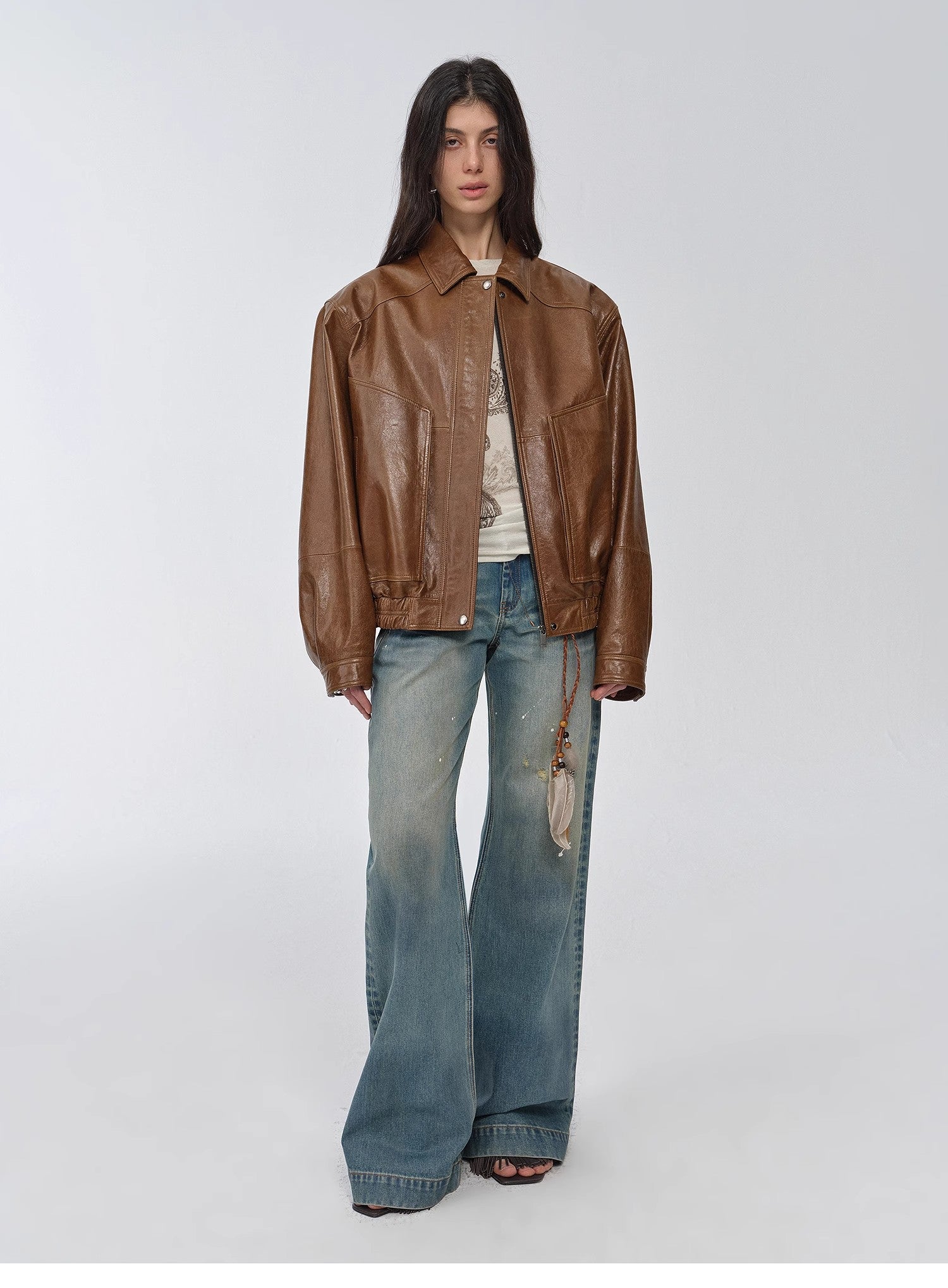 "Fashionable Luke" imported waxed sheepskin leather retro work jacket coat for women