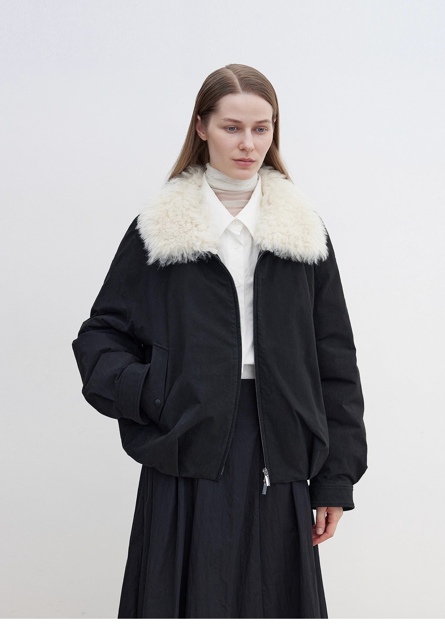 "Mariette" detachable Tuscan fur collar down jacket lining short parka