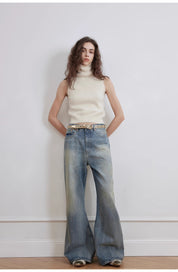 "Magic Dream" Retro Modern Washed Chicken Claw Wrinkled Jeans Women's Spacious Straight Wide Leg Pants