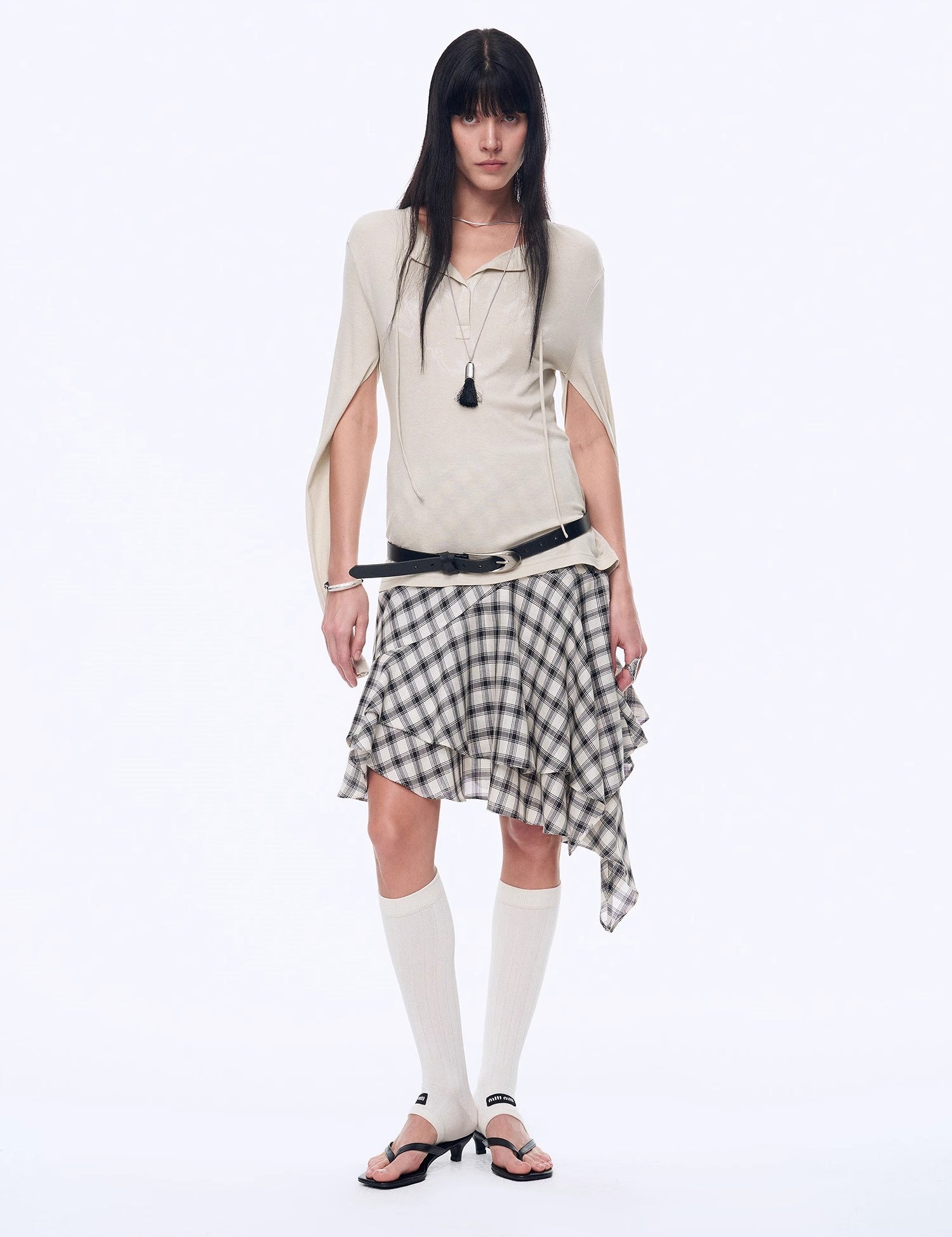 Tencel acetate plaid irregular A-line skirt"Full-level ballet"