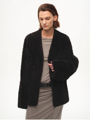 "Paris Night" luxury lightweight v-neck mid-length imported ragone sheepskin fur coat