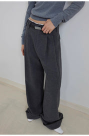 "Commuting Rules" Worsted Wool Blend Waistless Raw Edge Wide Leg Pants Slimming Scimitar Casual Pants