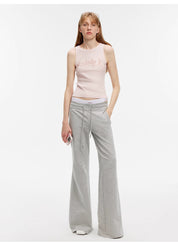 "American High Street" air-spun OE cotton fashionable low-rise fit wide waist drawstring flared pants