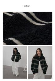 Snowy New Year Merino Sheepskin Lamb Wool Striped Jacket