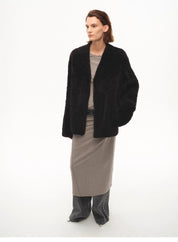"Paris Night" luxury lightweight v-neck mid-length imported ragone sheepskin fur coat