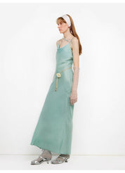 "Island Riddle" Glossy copper-ammonia silk satin light luxury swing collar slim fishtail suspender dress