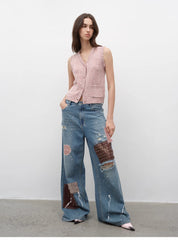 "Stacking Rehearsal" Fashionable vintage style layering artifact wool blend dotted V-neck knitted vest for autumn