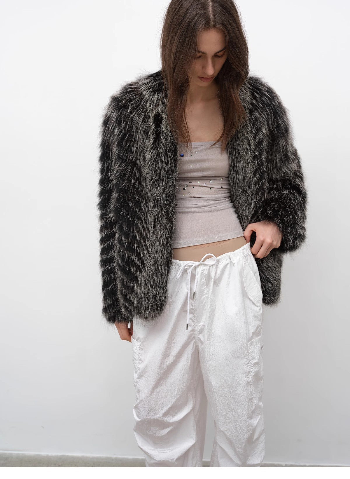 "Polar Night Star" imported sagafurs fox fur coat whole fox fur coat