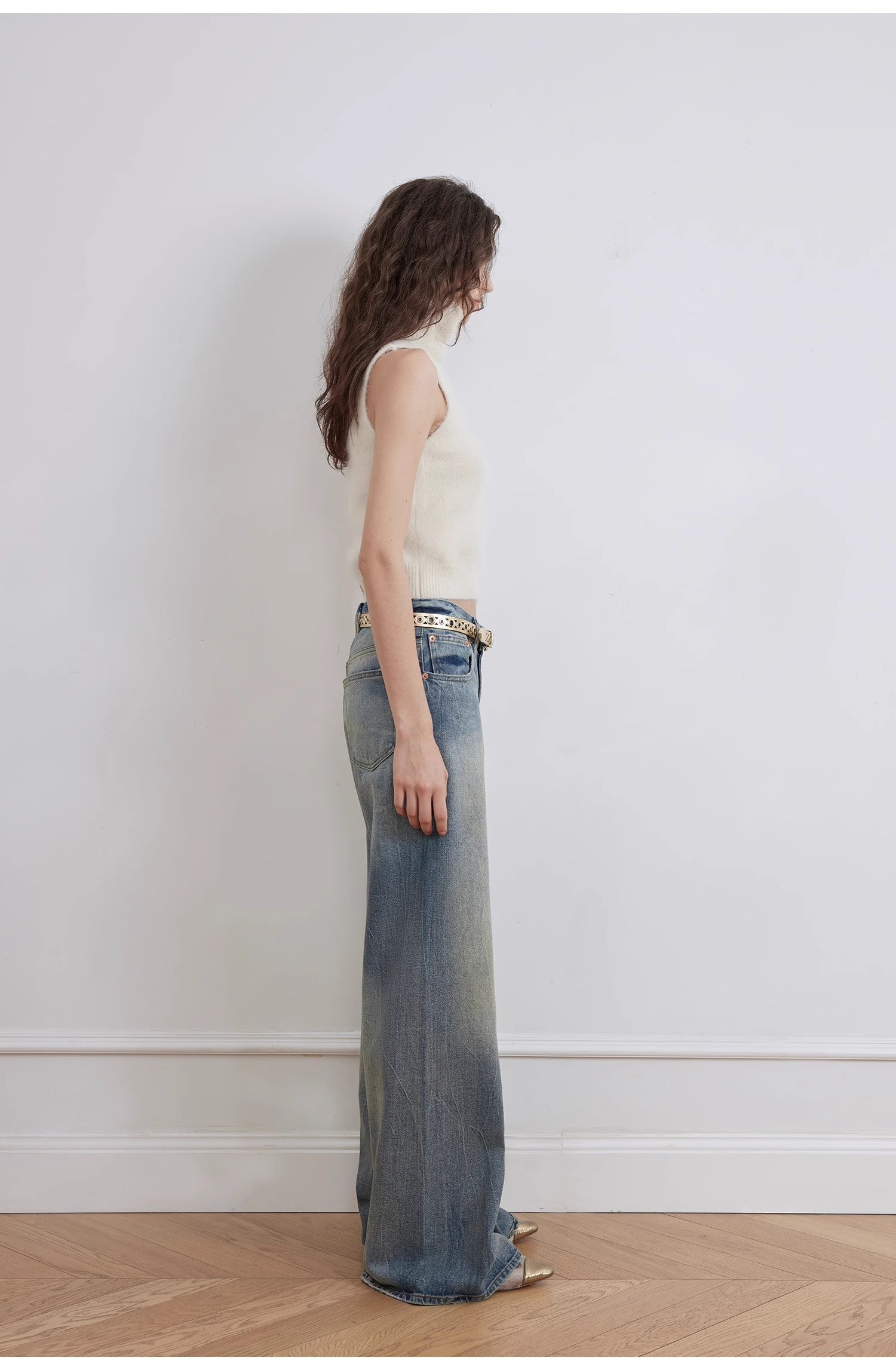 "Magic Dream" Retro Modern Washed Chicken Claw Wrinkled Jeans Women's Spacious Straight Wide Leg Pants