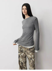 Lyocell wool stretch comfortable breathable fit minimalist solid color long-sleeved T-shirt