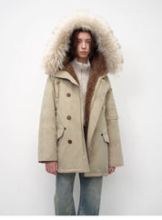 "Coastal Highway II" Hooded Raccoon Fur Collar 90% Duck Down Sheep Shearling Lined Down Parker