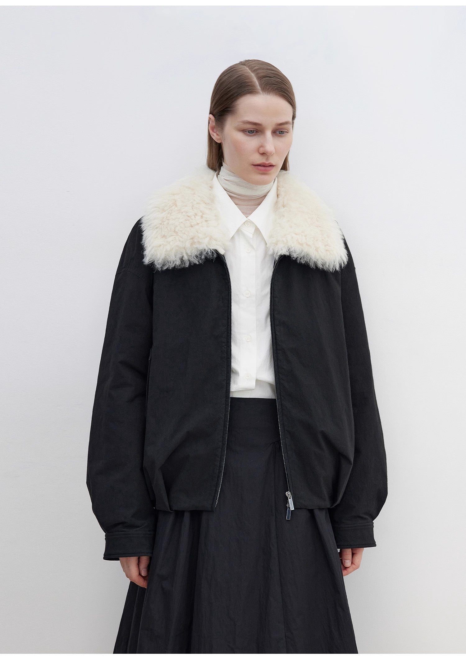 "Mariette" detachable Tuscan fur collar down jacket lining short parka