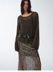 "Sparkling Spring" Mohair Blended Fancy Yarn Boat Neck Sequin Hollow Sweater Top