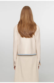 "Sunset Escape"Retro Suede Sheepskin Short Jacket with Structured Shoulders and Round Neck, Genuine Leather Outerwear