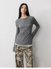 Lyocell wool stretch comfortable breathable fit minimalist solid color long-sleeved T-shirt