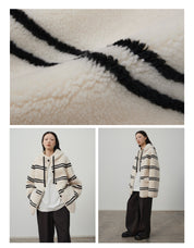 Snowy New Year Merino Sheepskin Lamb Wool Striped Jacket