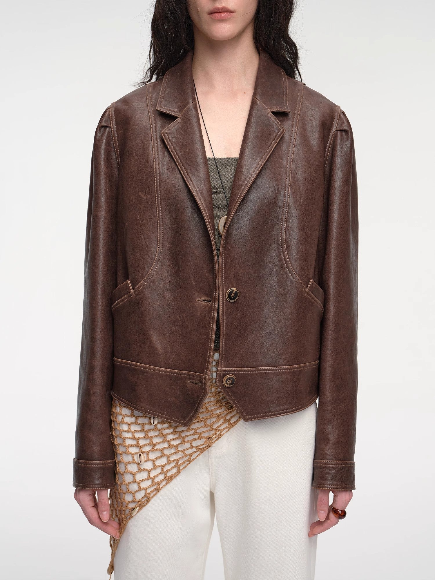 New Zealand imported waxed sheepskin distressed short leather jacket "Vintage Old Stories"