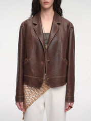 New Zealand imported waxed sheepskin distressed short leather jacket "Vintage Old Stories"