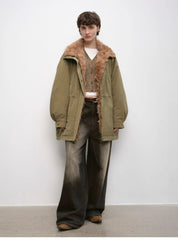 "Amber Pine Forest" fashionable Toka curly collar 90 goose down H-type drawstring mid-length parka down jacket